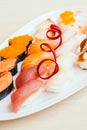 Raw and fresh nigiri sushi Royalty Free Stock Photo