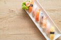 Raw and fresh nigiri sushi in white plate Royalty Free Stock Photo