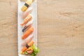 Raw and fresh nigiri sushi in white plate Royalty Free Stock Photo