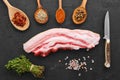 Raw fresh pork belly slice with spice and herbs Royalty Free Stock Photo