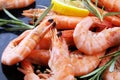 Raw fresh Prawns Langostino Austral. shrimp seafood with lemon a