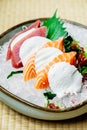 Raw and fresh sashimi set with salmon and tuna fish meat Royalty Free Stock Photo