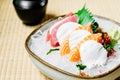 Raw and fresh sashimi set with salmon and tuna fish meat Royalty Free Stock Photo