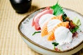 Raw and fresh sashimi set with salmon and tuna fish meat Royalty Free Stock Photo