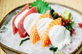 Raw and fresh sashimi set with salmon and tuna fish meat Royalty Free Stock Photo