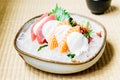 Raw and fresh sashimi set with salmon and tuna fish meat Royalty Free Stock Photo