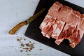 Raw fresh uncooked Pork Meat cutting chopping board for cutting raw of pork Royalty Free Stock Photo