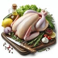 Raw fresh whole chicken isolated on white background. ai generative Royalty Free Stock Photo
