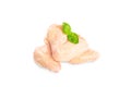 Industrial chicken selling and producing.Raw, frozen Chicken wings on an isolated white background.Top view.Copy space. Royalty Free Stock Photo