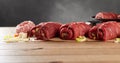 Raw German beef roulades with ingredients