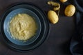 Raw grated potatoes for cooking potato pancakes dark background Royalty Free Stock Photo