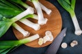 Raw Green Organic Leeks Ready to Chop. Onion ready to cut. Raw vegatable.