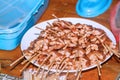 Raw Grill Pork arranged in a dish. Thai traditional food.