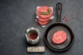 Raw Ground Beef Meat Burger cutlets. Top view Royalty Free Stock Photo