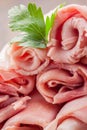 Raw Ham rolls on wooden table Royalty Free Stock Photo