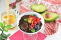 Chocolate Avocado Puree with Walnuts and Berries on Top Royalty Free Stock Photo