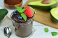 Chocolate Avocado Puree with Walnuts and Berries on Top Royalty Free Stock Photo