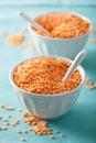 Raw healthy red lentils in bowl Royalty Free Stock Photo
