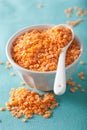 Raw healthy red lentils in bowl Royalty Free Stock Photo