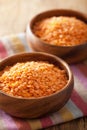 Raw healthy red lentils in bowl Royalty Free Stock Photo
