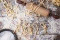 Raw homemade pasta with rolling pin Royalty Free Stock Photo