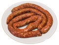 Freshly Made Gourmet Raw Homemade Sausages Set On Porcelain Plate Isolated On White Background Royalty Free Stock Photo
