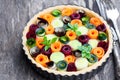 Raw homemade vegetarian pie with colored vegetables. Ready for Royalty Free Stock Photo