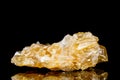 Raw honey calcite mineral stone in front of black background