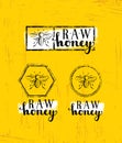 Raw Honey Creative Sign Vector Concept. Organic Healthy Food Design Element With Bee Icon On Rough Stained Background Royalty Free Stock Photo