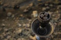 Raw hookah coals ready for use relaxation object on blurred unfocused outdoor background empty copy space