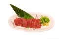 Raw horse meat sashimi plate over white background Royalty Free Stock Photo