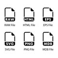 RAW, HTML, EPS, SVG, PNG, MDB, File icon Royalty Free Stock Photo