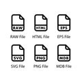 RAW, HTML, EPS, SVG, PNG, MDB, File icon Royalty Free Stock Photo