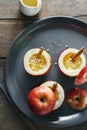 Raw ingredients cooking baked apples nuts honey cinnamon top vie Royalty Free Stock Photo