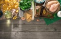 Raw ingredients for cooking Italian pasta on wooden table Royalty Free Stock Photo