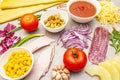 Raw ingredients for pizza, quiche, savory pie