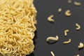 Raw instant noodle ready to cook isolated on black background