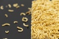 Raw instant noodle ready to cook isolated on black background