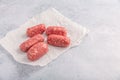 Raw Italian sausage, delicious small Salsiccia sausages with herbs Royalty Free Stock Photo