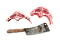 Raw lamb cutlets fresh cut with meat cleaver. Isolated on white background. Top view. Royalty Free Stock Photo