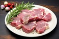 raw lamb cutlets on a plate, coated with a garlic and rosemary mix Royalty Free Stock Photo