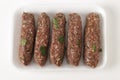 Raw lamb kofta in a tray Royalty Free Stock Photo