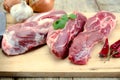 Raw lamb meat on a cutting board Royalty Free Stock Photo