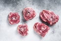 Raw lamb neck meat on cooking table..White background. Top view