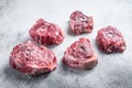 Raw lamb neck meat on cooking table..White background. Top view