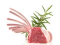 Raw Lamb Rack with Rosemary isolated on white Background Royalty Free Stock Photo