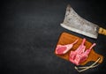 Raw Lamb Ribs with Meat Cleaver and Copy Space Royalty Free Stock Photo