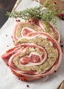 Raw Lamb stuffed breast filled with bread sage and onion Royalty Free Stock Photo