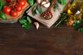 Raw lasagna pasta, vegetables and herbs Royalty Free Stock Photo