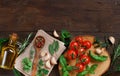 Raw lasagna pasta, vegetables and herbs Royalty Free Stock Photo